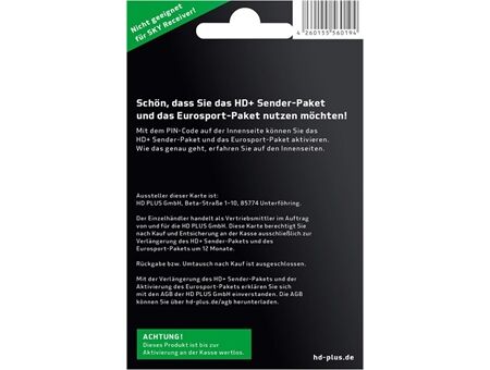 HD PLUS HD+ 12 Monate & EuroSport