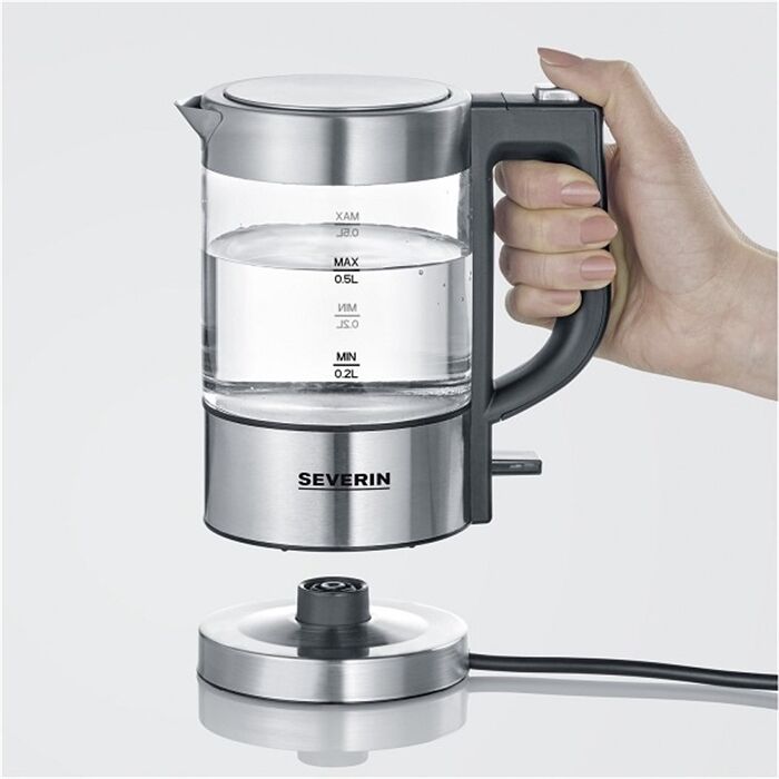 Severin WK 3472 Mini Wasserkocher 0,5 Liter (Glas Edelstahl gebürstet)